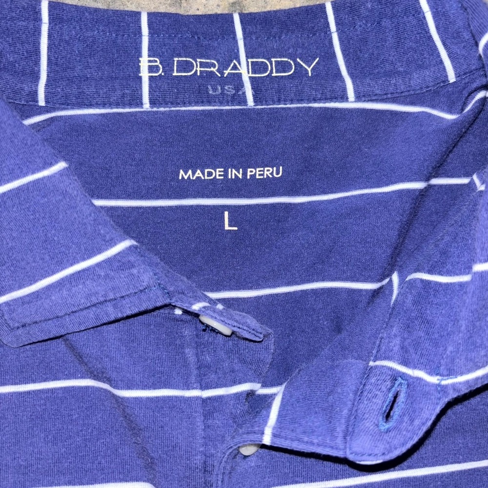B. Draddy Polo Shirt Mens Large Blue White Striped Pima Cotton Performance Golf - Picture 3 of 8